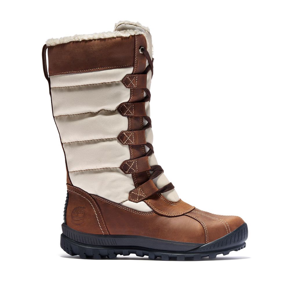 Timberland Womens Snow Boots Mt. Hayes Tall Waterproof - Brown/White - India BS8125049